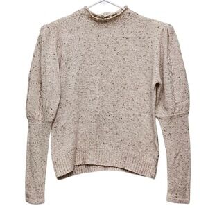Vintage 80 Partners Speckled Knit  Mock Neck Puff Sleeve Sweater Cream Cottage M